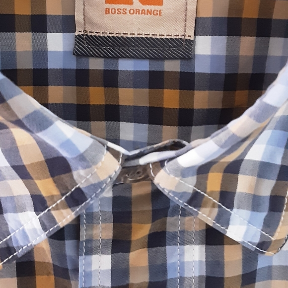 HUGO BOSS ORANGE MENS BLUE/SIENNA CHECK SHIRT - Picture 2 of 6